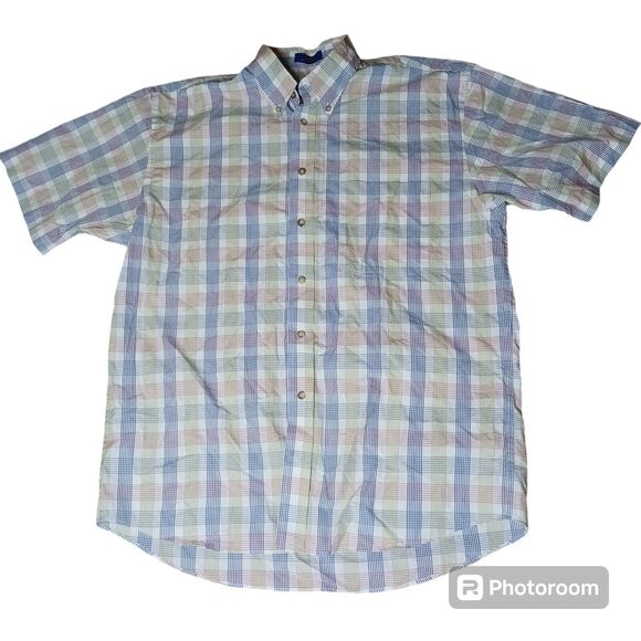 Pendleton Men's Large Multi Color Plaid Short Sleeve Button Front‎ Shirt Cotton - Picture 2 of 5